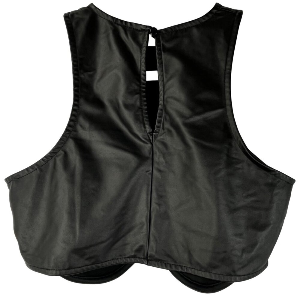 Black Faux Leather Corset Style Crop Top Sleeveless Underbust Size M - Picture 2 of 11